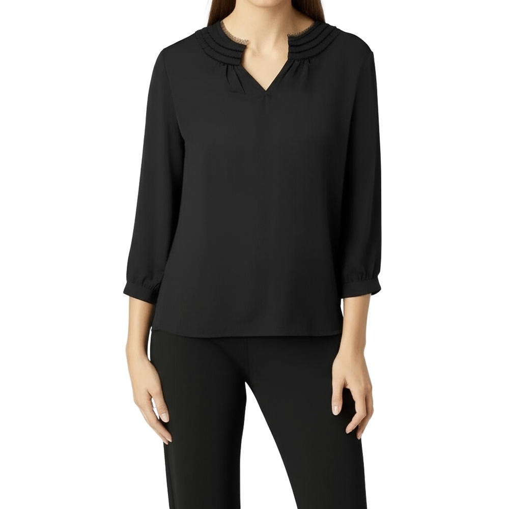 Chicos Top Womens XL Black V-Neck Eyelash Fringe Special Occasion Classy Chic‎
